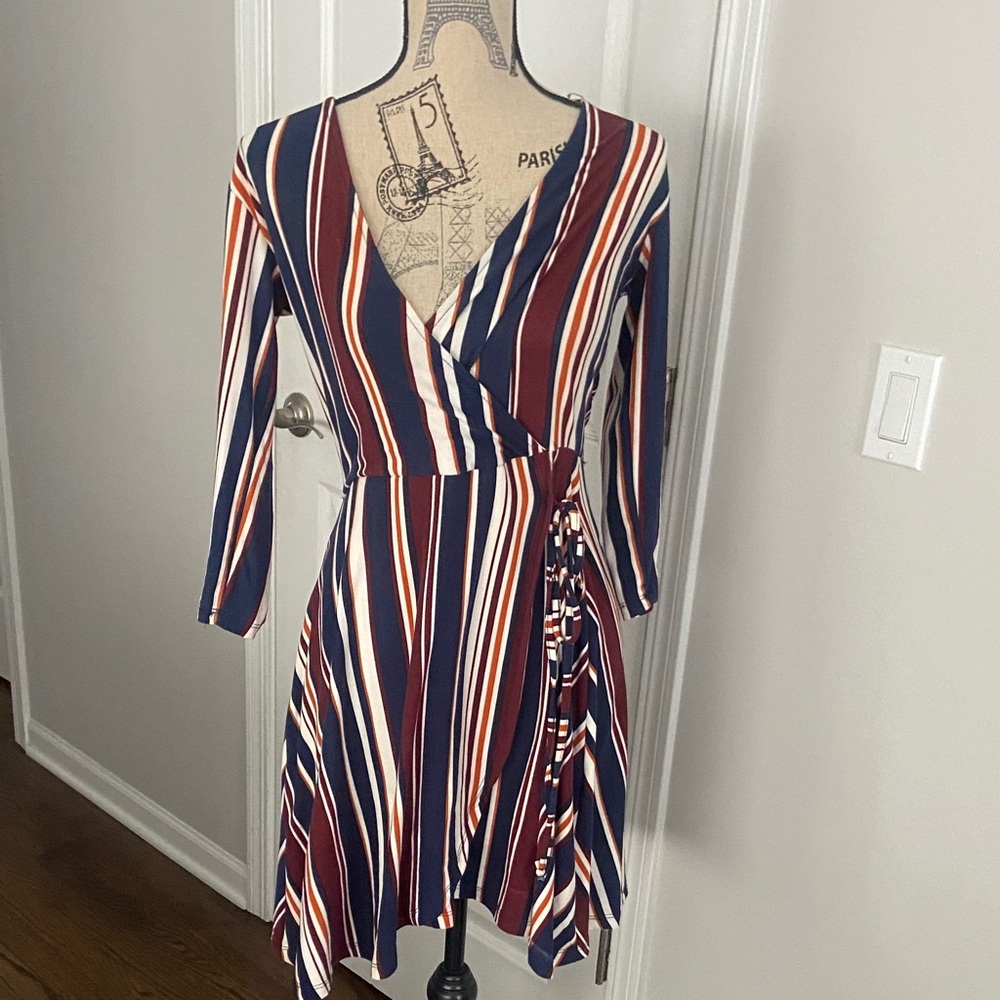 Rue21 Asymmetrical Striped Dress - Navy, Red, White